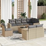 vidaXL Salon de jardin avec coussins 9 Pièces beige résine tressée
