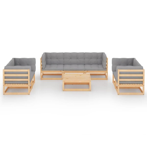 Salon de jardin meuble d'extérieur ensemble de mobilier 8 pièces avec coussins bois de pin massif 02_0017506