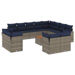 vidaXL Salon de jardin avec coussins 13 Pièces gris résine tressée
