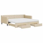 vidaXL Lit de jour avec gigogne et tiroirs crème 90x200 cm tissu