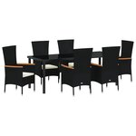 vidaXL Ensemble de salle à manger de jardin 7 pièces avec coussins Noir Rattan Poly