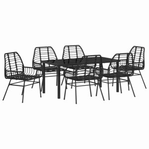 vidaXL Ensemble de salle à manger pour jardin 7 Pièces Noir polyrotin