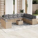 vidaXL Salon de jardin 11 Pièces avec coussins beige résine tressée