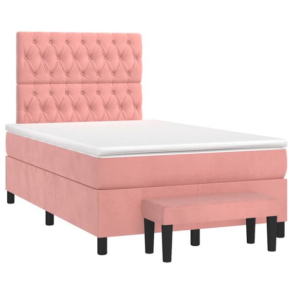 vidaXL Sommier à lattes de lit avec matelas rose 120x190 cm velours