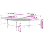 vidaXL Cadre de lit chêne fumé 135x190 cm bois d'ingénierie et métal