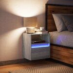 vidaXL Table de chevet murale avec lumières LED sonoma gris