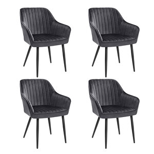 Chaise de salle à manger fauteuil siège rembourrée avec accoudoirs largeur d’assise 49 cm pieds en métal revêtement en velours charge 110 kg pour salon chambre gris 12_0004910