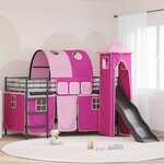 vidaXL Lit mezzanine pour enfants Noir et rose 90 x 200 cm Métал