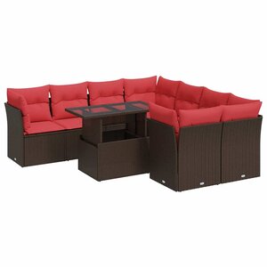 vidaXL Salon de jardin avec coussins 9Pièces marron résine tressée acacia