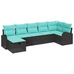 vidaXL Ensemble de canapé de jardin avec coussin 7 Pièces Noir polyrotin