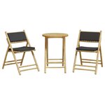 vidaXL Ensemble de bistro pliante 3 Pièces et coussins gris foncé bambou