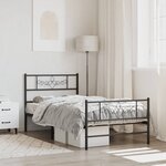vidaXL Cadre de lit métal sans matelas avec pied de lit noir 90x200 cm