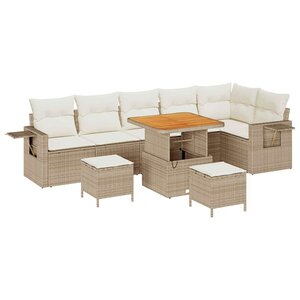 vidaXL Ensemble de canapé de jardin 9 Pièces Beige polyrotin
