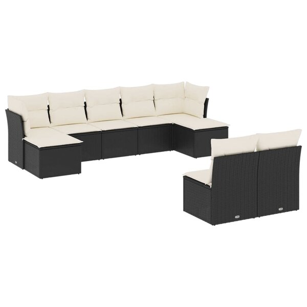 vidaXL Salon de jardin 9 Pièces avec coussins noir résine tressée