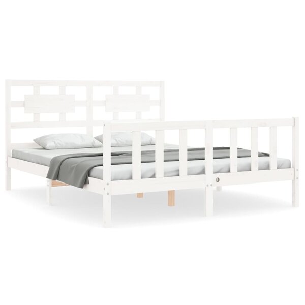 vidaXL Cadre de lit avec tête de lit blanc 160x200 cm bois massif