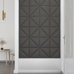 vidaXL Panneaux muraux 12 Pièces Gris 30x30 cm Similicuir 0 54 m²