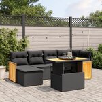 vidaXL Salon de jardin 7 Pièces avec coussins noir résine tressée