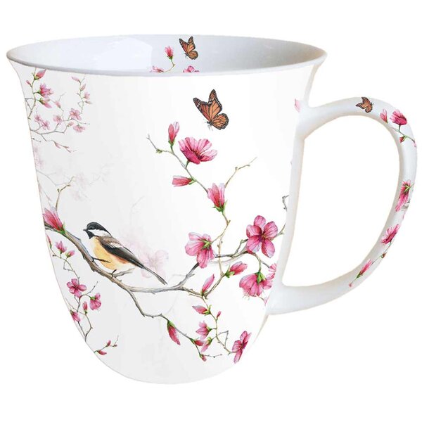 Tasse en Porcelaine Fine - Oiseau papillon et fleurs
