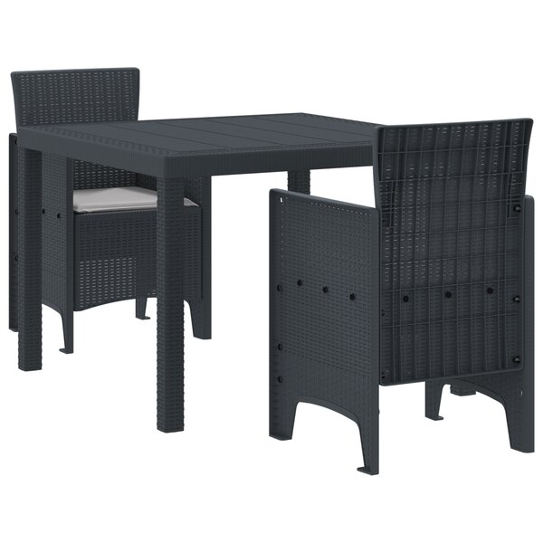 vidaXL Ensemble de salle à manger de jardin 3 pièces avec coussins Anthracite en poly rotin