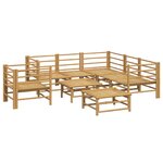 Salon de jardin meuble d'extérieur ensemble de mobilier 8 pièces avec coussins gris clair bambou 02_0017588