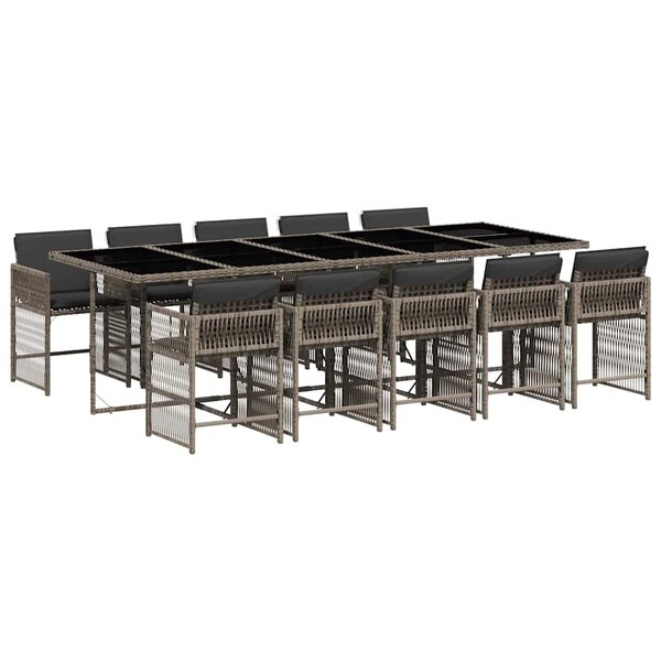 vidaXL Ensemble à manger de jardin 11Pièces avec coussins gris poly rotin