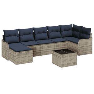 vidaXL Ensemble de canapé de jardin avec coussin 8 Pièces Gris Poly rotin