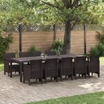 vidaXL Ensemble de Salle à Manger de Jardin de 11 Pièces avec Coussins Marron Poly Rattan