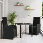 Ensemble de Salle à Manger de Jardin de 3 Pièces avec Coussins en Poly Rattan Noir