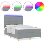 vidaXL Lit à ressorts avec matelas et lumière LED Gris clair 140x200 cm Tissu