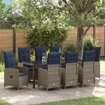 vidaXL Set de Salle à Manger de Jardin de 9 Pièces avec Coussins Noir Rattan Poly