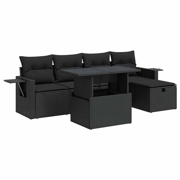 vidaXL Salon de jardin 6 Pièces avec coussins noir résine tressée
