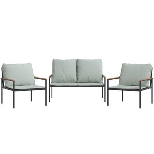 vidaXL Salon de jardin avec coussins 3 Pièces anthracite acier