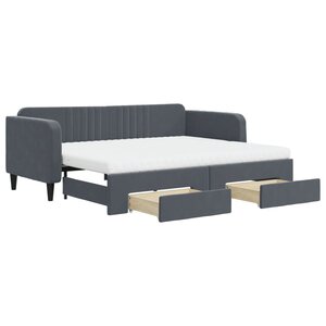 vidaXL Lit de jour avec gigogne et tiroirs gris foncé 90x200cm velours