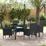 vidaXL Ensemble table et chaises avec coussin 5 Pièces Noir Rotin PE