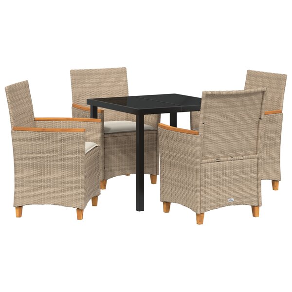 vidaXL Set de salle à manger de jardin 5 pièces avec coussins beige en Rattan poly