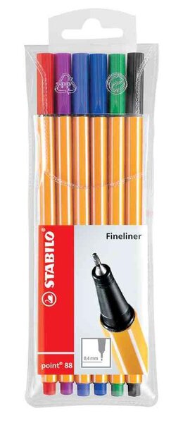 Pochette de 6 Stylos-Feutres POINT 88 Pointe Fine 0 4 mm couleurs assorties STABILO