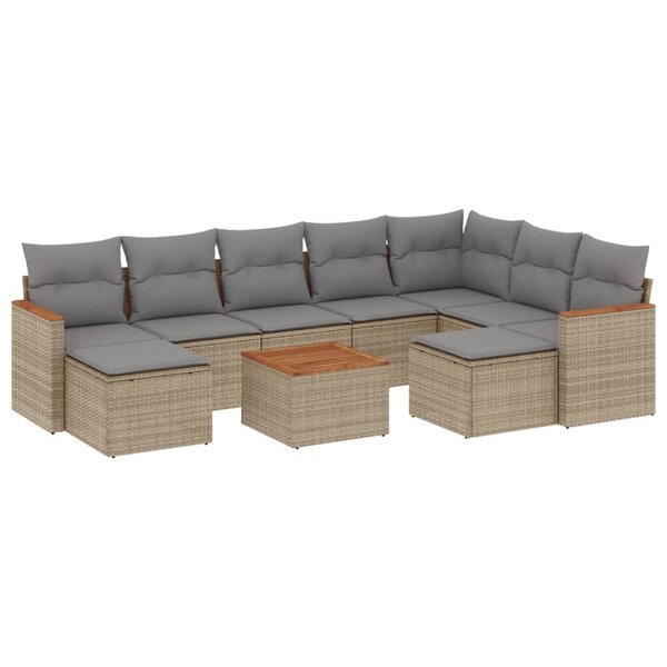 vidaXL Salon de jardin et coussins 10 Pièces mélange beige résine tressée