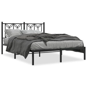 vidaXL Cadre de lit métal sans matelas avec tête de lit noir 135x190cm