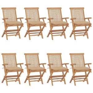 vidaXL Chaises de jardin avec coussins beige lot de 8 Bois teck massif