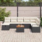 vidaXL Ensemble de canapé de jardin avec coussin 9 Pièces Noir Poly rotin