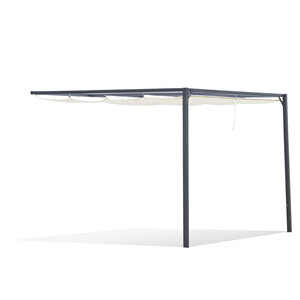 Pergola adossable retractable dim. 3L x 3l x 2 3H m pavillon de jardin toile polyester haute densité crème structure métal époxy gris