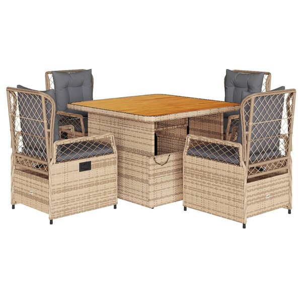 vidaXL Ensemble à manger de jardin avec coussins 5Pièces Beige poly rotin