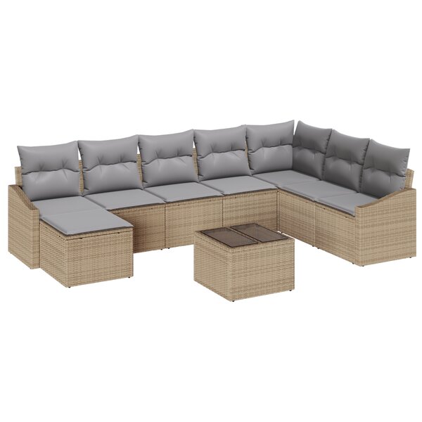 vidaXL Ensemble de salle à manger de jardin de 9 pièces avec coussins en rattan synthétique noir