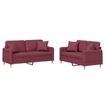 vidaXL Ensemble de canapés 2 Pièces avec coussins rouge bordeaux tissu