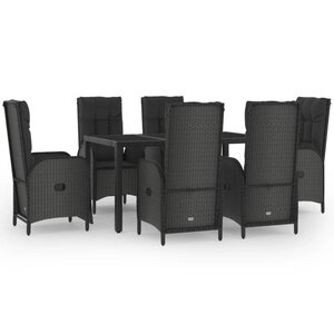 vidaXL Ensemble à manger de jardin coussins 7Pièces Noir Résine tressée