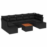 vidaXL Ensemble de canapé de jardin avec coussin 8 Pièces Noir Poly rotin