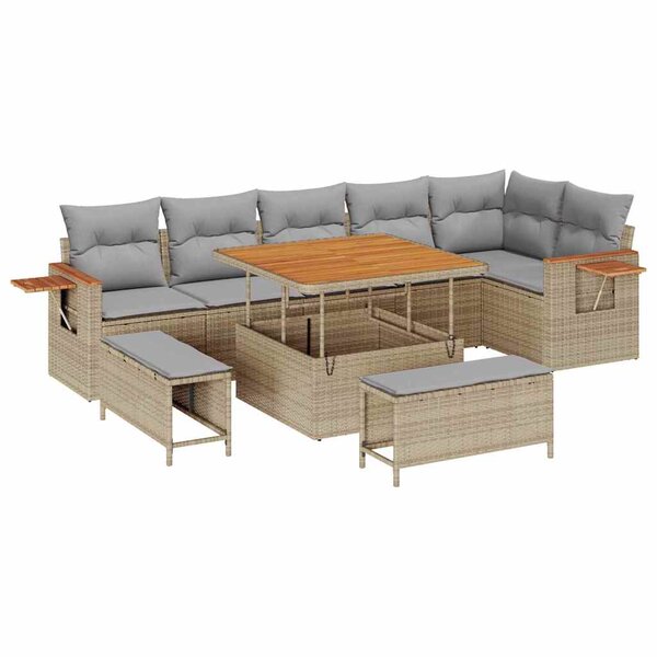 vidaXL Ensemble de canapé de jardin 9 Pièces Beige et Gris clair