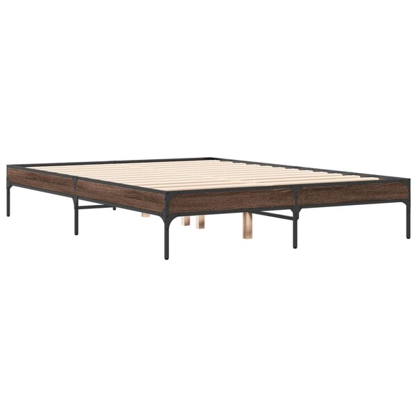 vidaXL Cadre de lit chêne marron 140x190 cm bois d'ingénierie et métal