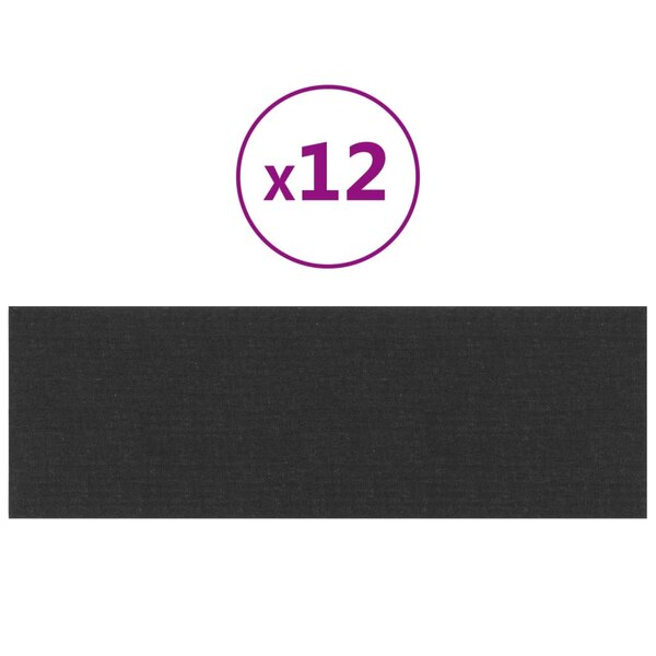 vidaXL Panneaux muraux 12 Pièces Noir 90x30 cm Tissu 3 24 m²