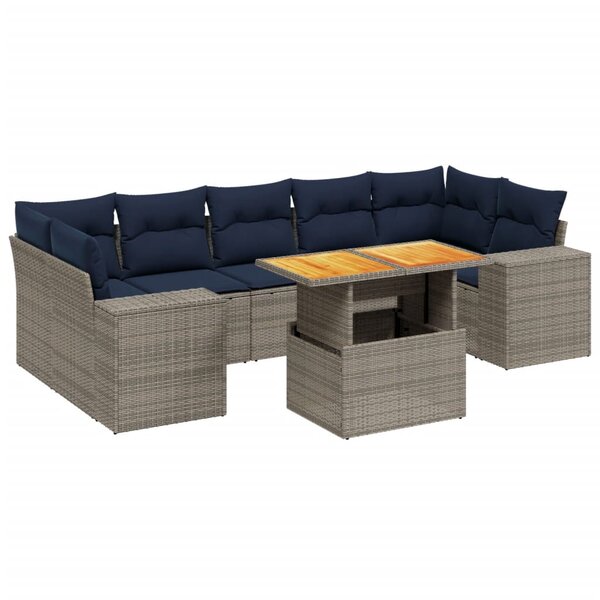 vidaXL Salon de jardin 8 Pièces avec coussins gris résine tressée